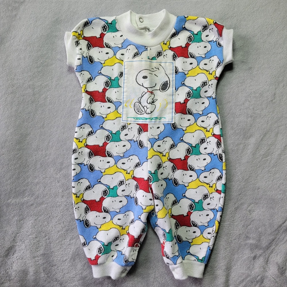 Vintage‎ Peanuts Snoopy Baby Romper 3/6 Months Made in USA All Over Print Retro